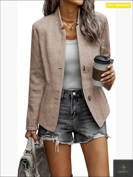 Classic Trench Coat Blazer Open Front Long Sleeve Stand Collar Business Office - Picture 1 of 7